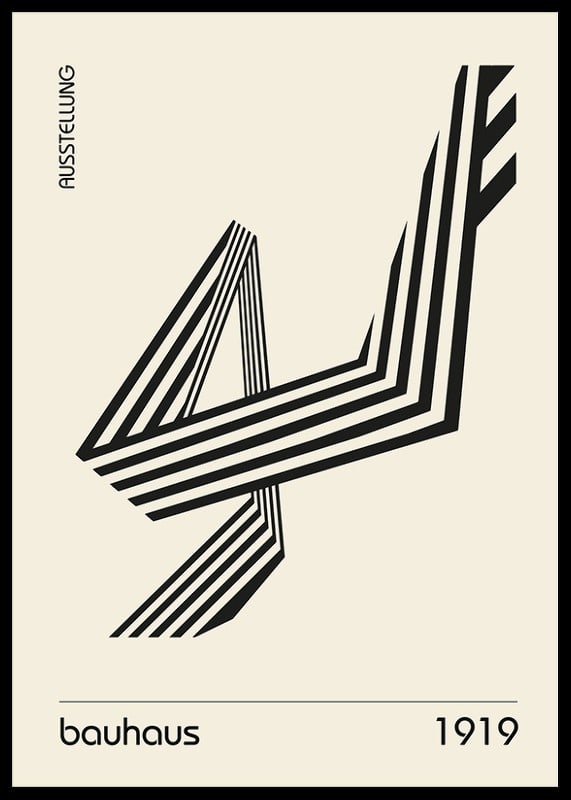 Graphic illustration with black lines in Bauhaus style, beige background-12