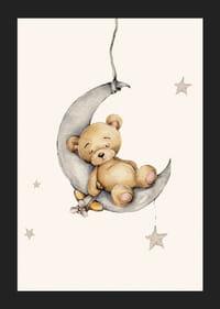 Illustrazione ad acquerello di un orsacchiotto addormentato su una luna crescente con stelle-5