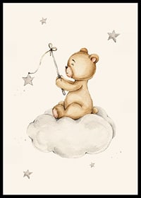 Akvarel illustration af bamse på sky med stjerner-6