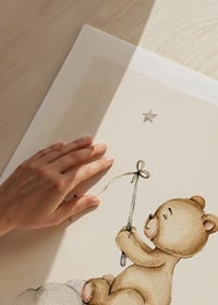 Akvarel illustration af bamse på sky med stjerner-9