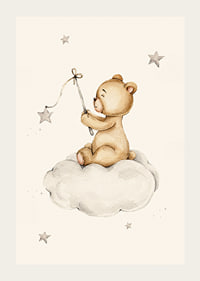 Akvarel illustration af bamse på sky med stjerner-3