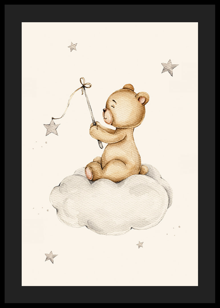 Akvarel illustration af bamse på sky med stjerner-12