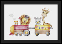 Akvarelová ilustrácia leva, nosorožca a žirafy vo vlaku-4