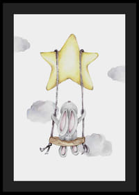 Aquarelillustratie van konijn op schommel hangend in ster-4