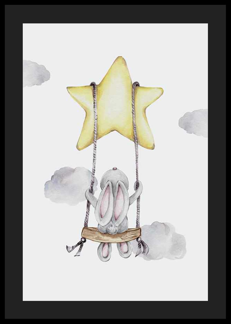 Aquarelillustratie van konijn op schommel hangend in ster-12