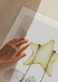 Akvarellillustration av kanin på gunga hängande i stjärna-9