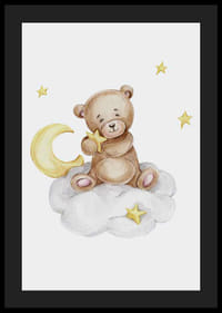 Akvarelová ilustrácia medvedíka na oblakoch s mesiacom a hviezdami-4