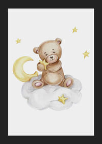 Akvarelová ilustrácia medvedíka na oblakoch s mesiacom a hviezdami-5