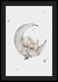 Watercolor illustration of sleeping rabbit on crescent moon among stars-4