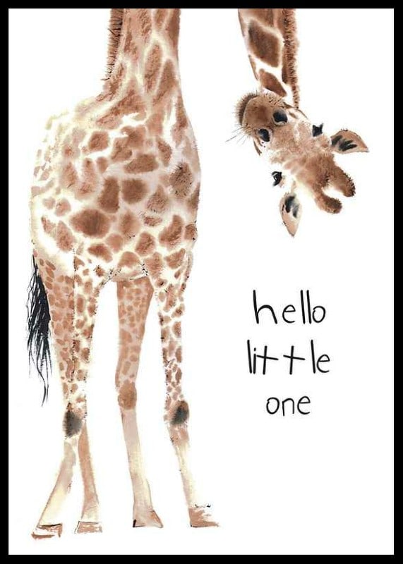 Watercolor illustration of a baby giraffe with text next to it-12