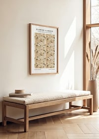 Dense pattern with stylized flowers, leaves and winding stems in beige and muted green tones-2