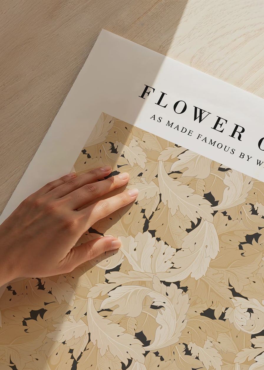Dense pattern with stylized flowers, leaves and winding stems in beige and muted green tones-12