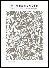 Graphic pattern with stylized pomegranates, green leaves and winding branches against a dark background-0
