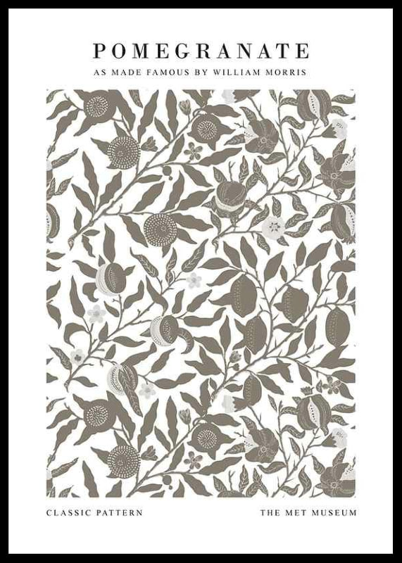 Graphic pattern with stylized pomegranates, green leaves and winding branches against a dark background-12