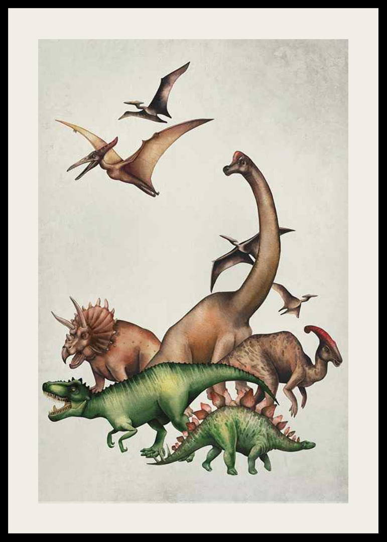 Illustrierte Dinosaurier und Flugsaurier in sanften Farben-12