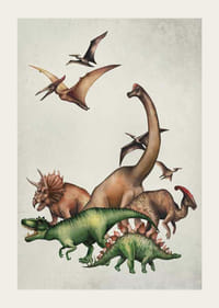 Illustrerade dinosaurier och flygödlor i mjuka färger-3