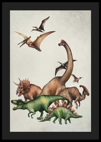 Illustrerade dinosaurier och flygödlor i mjuka färger-4