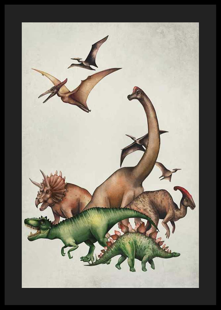 Illustrerade dinosaurier och flygödlor i mjuka färger-12