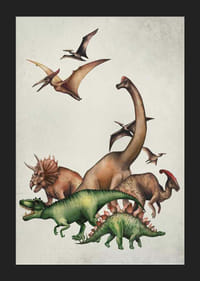 Illustrerade dinosaurier och flygödlor i mjuka färger-5