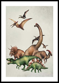 Illustrierte Dinosaurier und Flugsaurier in sanften Farben-0