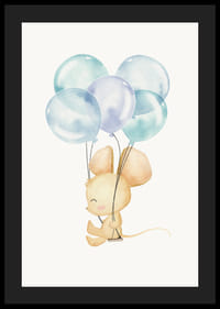 Ilustrație în acuarelă a unui șoarece cu baloane albastre pe fundal alb-4