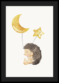 Akvarell illusztrációja sündisznónak Holddal és csillaggal díszített lufikkal-4