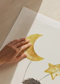 Akvarellillustration av igelkott med måne- och stjärnballonger-9