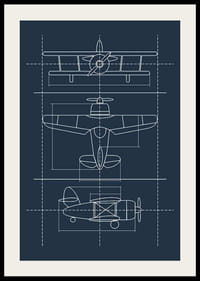 Disegno a tratteggio di un classico aeroplano a elica su sfondo blu-2