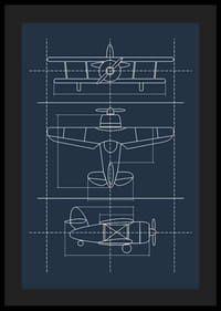 Disegno a tratteggio di un classico aeroplano a elica su sfondo blu-4
