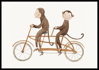 Illustration of two monkeys riding tandem bikes against light background-6