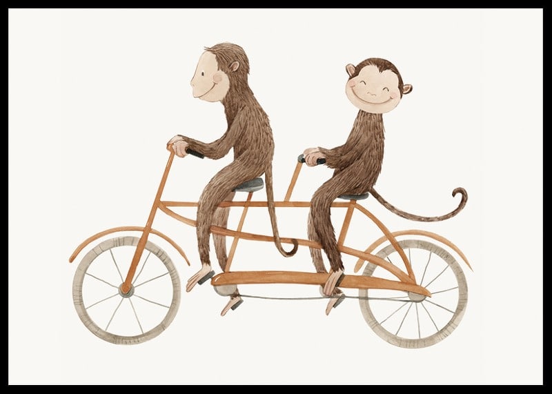 Illustration of two monkeys riding tandem bikes against light background-12