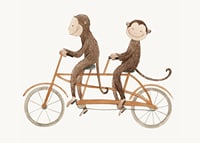 Illustration of two monkeys riding tandem bikes against light background-7