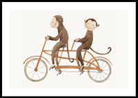Illustration of two monkeys riding tandem bikes against light background-0
