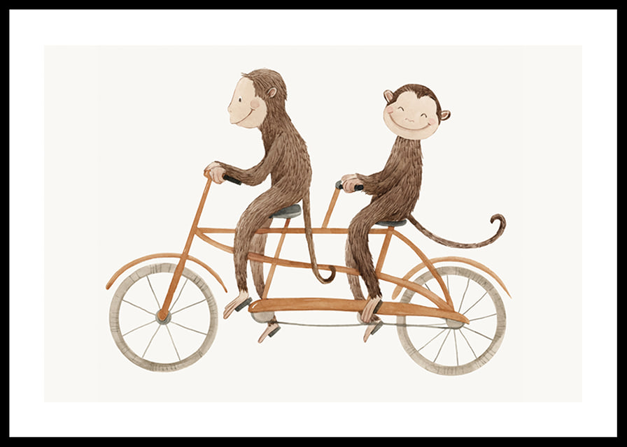 Illustration of two monkeys riding tandem bikes against light background-12
