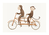 Illustration of two monkeys riding tandem bikes against light background-1