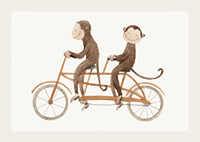 Illustration of two monkeys riding tandem bikes against light background-3