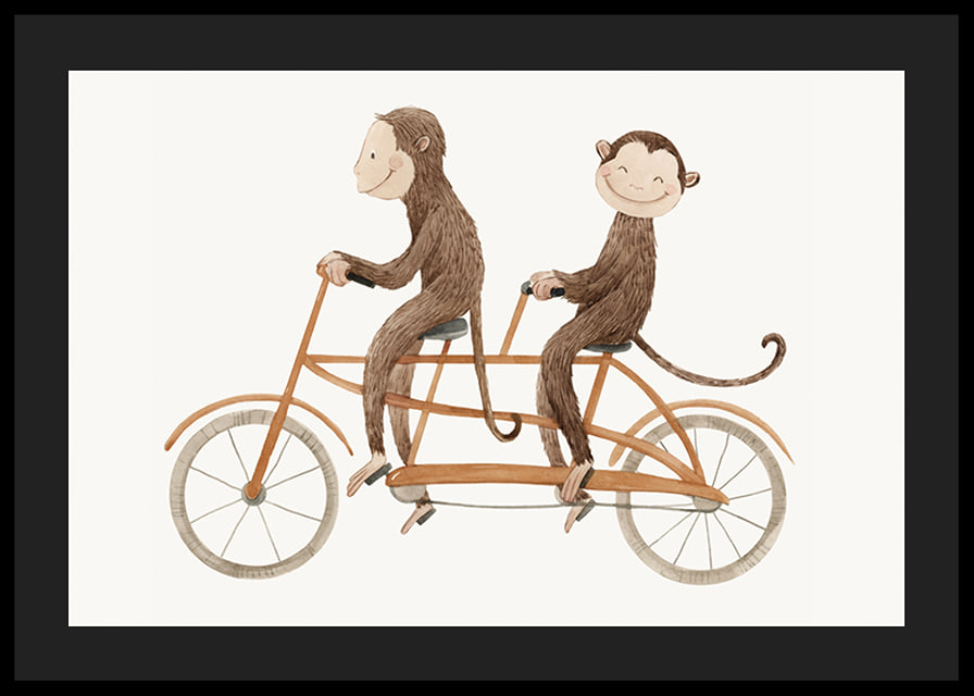 Illustration of two monkeys riding tandem bikes against light background-12