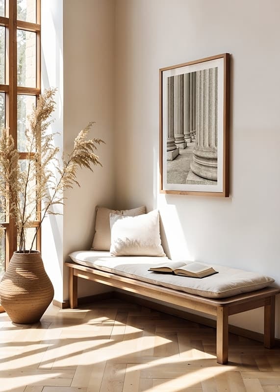 Photograph of classic stone columns in beige and gray tones-12