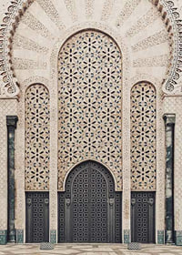 Photograph of decorative Arabic style entrance with patterned doors-7