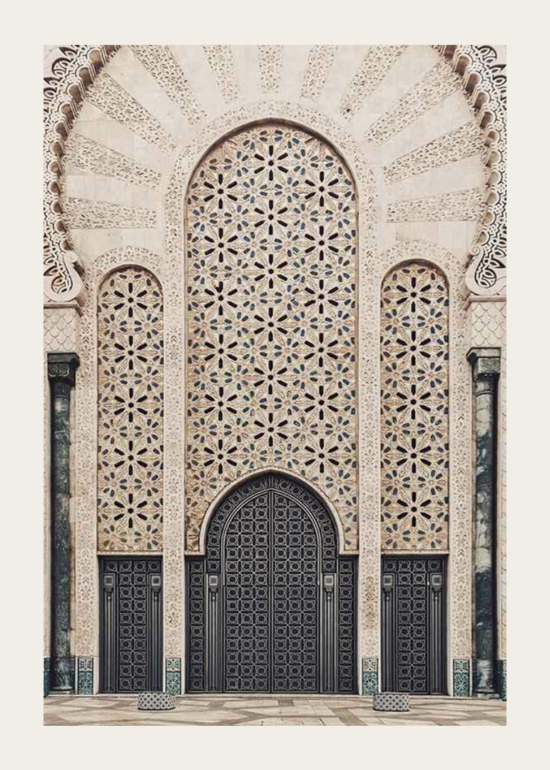 Photograph of decorative Arabic style entrance with patterned doors-12