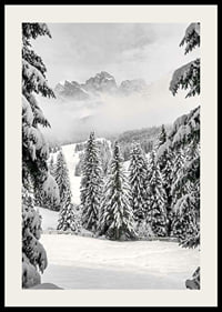 Fotografische Winterlandschaft mit schneebedeckten Tannen und Bergen-2