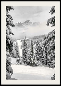 Fotografisk vinterlandskap med snødekte grantrær og fjell-2