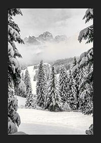 Fotografische Winterlandschaft mit schneebedeckten Tannen und Bergen-5