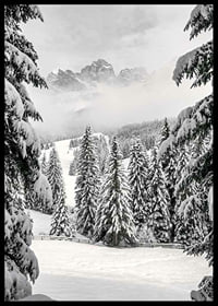 Fotografische Winterlandschaft mit schneebedeckten Tannen und Bergen-6