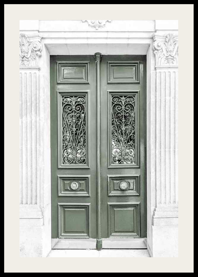 Photograph of green double door with decorative wrought iron-12