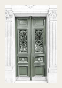 Fotografi av grön dubbeldörr med dekorativt smidesjärn-3