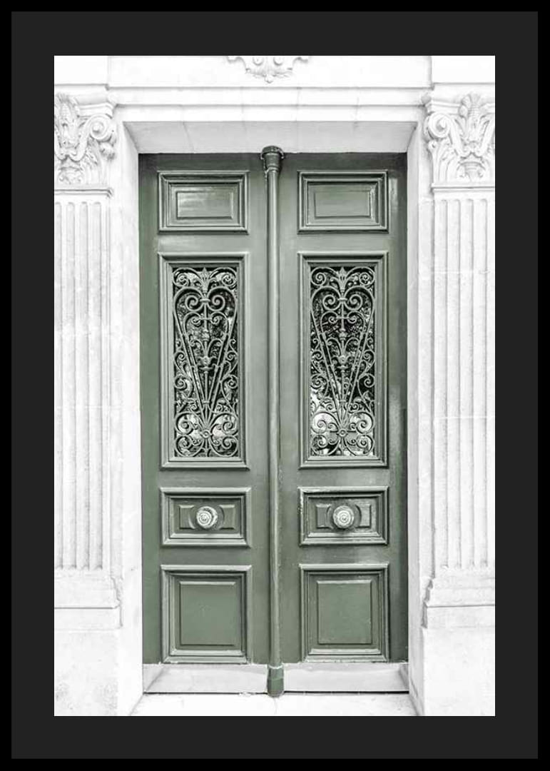 Fotografi av grön dubbeldörr med dekorativt smidesjärn-12