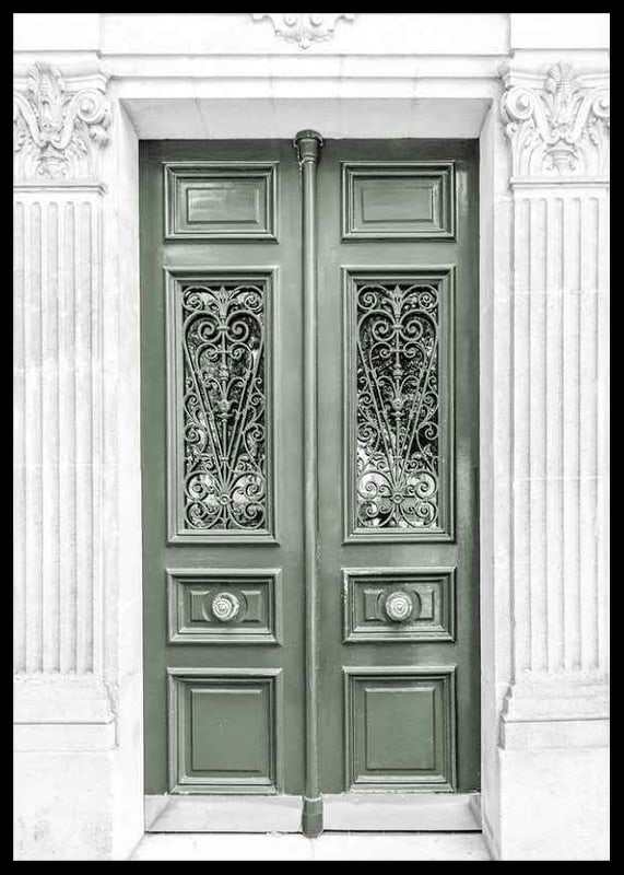Photograph of green double door with decorative wrought iron-12