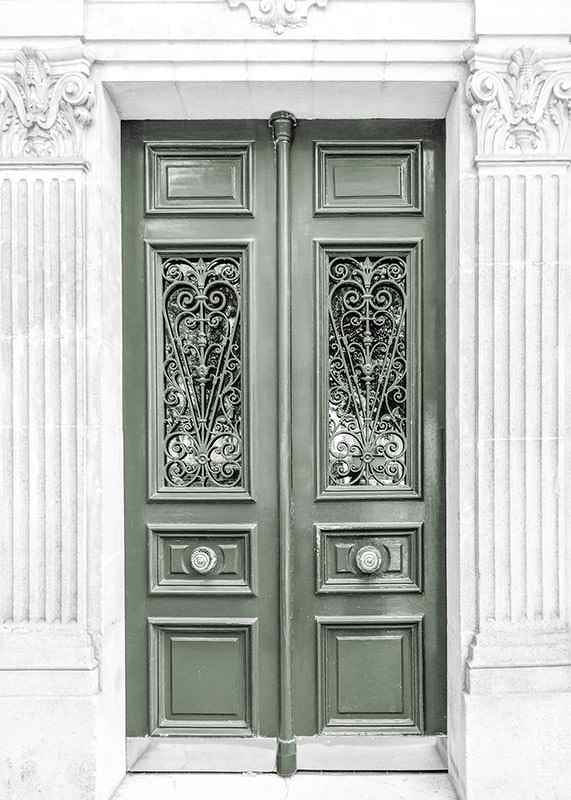 Photograph of green double door with decorative wrought iron-12