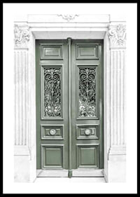 Photograph of green double door with decorative wrought iron-0